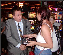 Jerry Hoban as Ed Sullivan talking to guests after A Really Big Shew.  Photo by Dennis McLaughlin