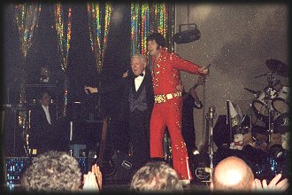 Charlie Hodge with Lou Vuto as ELVIS PRESLEY, Memories Theatre, July 16, 2001